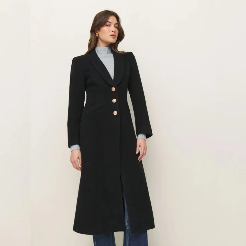 NWOT Reformation Eden Nipped Waist Coat in Black Wool Blend Golden Button - Picture 5 of 6